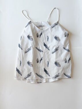 Dalia White Cami Top with Gray Feather Print - Womens